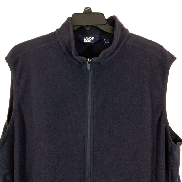 Lands End Mens XXL 50-52 Full Zip Vest Navy Blue Fleece Pockets Jacket EUC - Picture 3 of 6